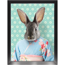 Load image into Gallery viewer, Aozora - Japanese Geisha &amp; Kimono Inspired Custom Pet Portrait Framed Satin Paper Print