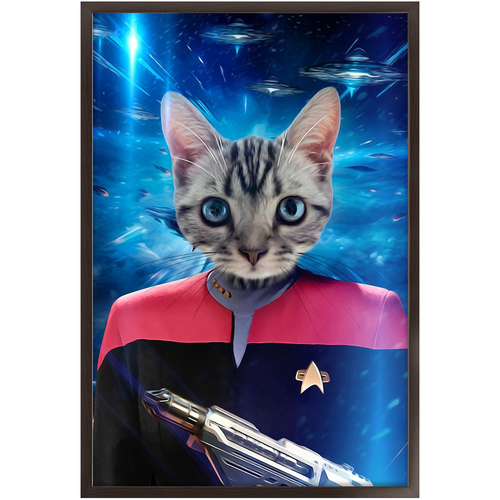CAPTAIN RUNAWAY IN SPACE  - Star Trek Inspired Custom Pet Portrait Framed Satin Paper Print