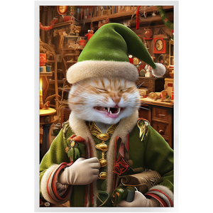 SANTA'S LITTLE HELPER - Christmas Elf Inspired Custom Pet Portrait Framed Satin Paper Print
