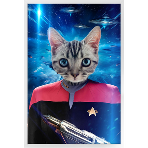 CAPTAIN RUNAWAY IN SPACE  - Star Trek Inspired Custom Pet Portrait Framed Satin Paper Print