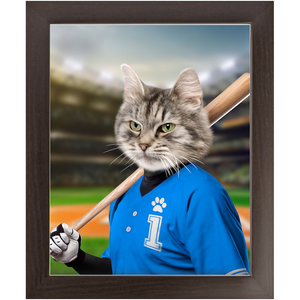 Hard Hitter - Baseball Player & Sports Inspired Custom Pet Portrait Framed Satin Paper Print