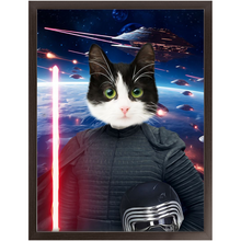 Load image into Gallery viewer, BARK LORD IN SPACE - Kylo Ren &amp; Star Wars Inspired Custom Pet Portrait Framed Satin Paper Print