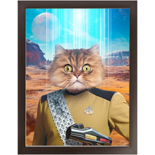 Load image into Gallery viewer, LIEUTENANT WOOF - BEAMING DOWN - Star Trek Inspired Custom Pet Portrait Framed Satin Paper Print