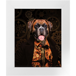 Like Clockwork - Steampunk, Victorian Era Inspired Custom Pet Portrait Framed Satin Paper Print