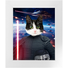 Load image into Gallery viewer, BARK LORD IN SPACE - Kylo Ren &amp; Star Wars Inspired Custom Pet Portrait Framed Satin Paper Print