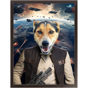 HAM SOSAGE IN SPACE - Hans Solo & Star Wars Inspired Custom Pet Portrait Framed Satin Paper Print