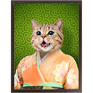 Orenjisan - Japanese Geisha & Kimono Inspired Custom Pet Portrait Framed Satin Paper Print