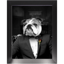 Load image into Gallery viewer, The Dogfather - Godfather, Gangster &amp; Mafia Inspired Custom Pet Portrait Framed Satin Paper Print