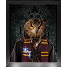 Load image into Gallery viewer, Gryfting Away - Harry Potter Inspired Custom Pet Portrait Framed Satin Paper Print