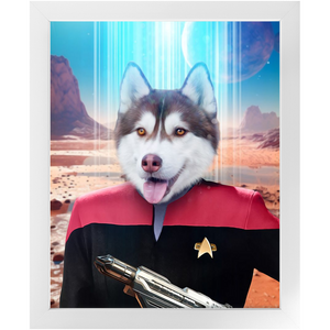 CAPTAIN RUNAWAY - BEAMING DOWN - Star Trek Inspired Custom Pet Portrait Framed Satin Paper Print
