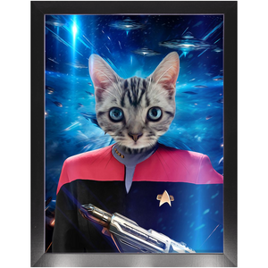 CAPTAIN RUNAWAY IN SPACE  - Star Trek Inspired Custom Pet Portrait Framed Satin Paper Print