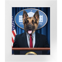 Load image into Gallery viewer, Pawsential - Dog As President Custom Pet Portrait Framed Satin Paper Print