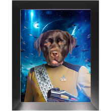 Load image into Gallery viewer, LIEUTENANT WOOF IN SPACE - Star Trek Inspired Custom Pet Portrait Framed Satin Paper Print