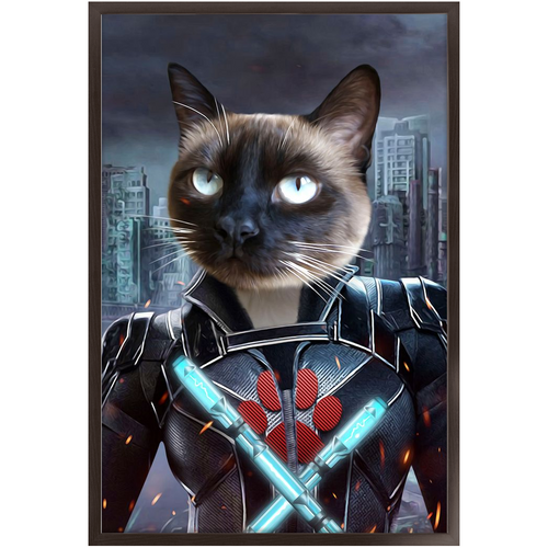 Black Aznite - Black Widow Superhero Inspired Custom Pet Portrait Framed Satin Paper Print