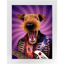 Load image into Gallery viewer, Purple Craze - Jimmy Hendrix, Rock and Roll Inspired Custom Pet Portrait Framed Satin Paper Print