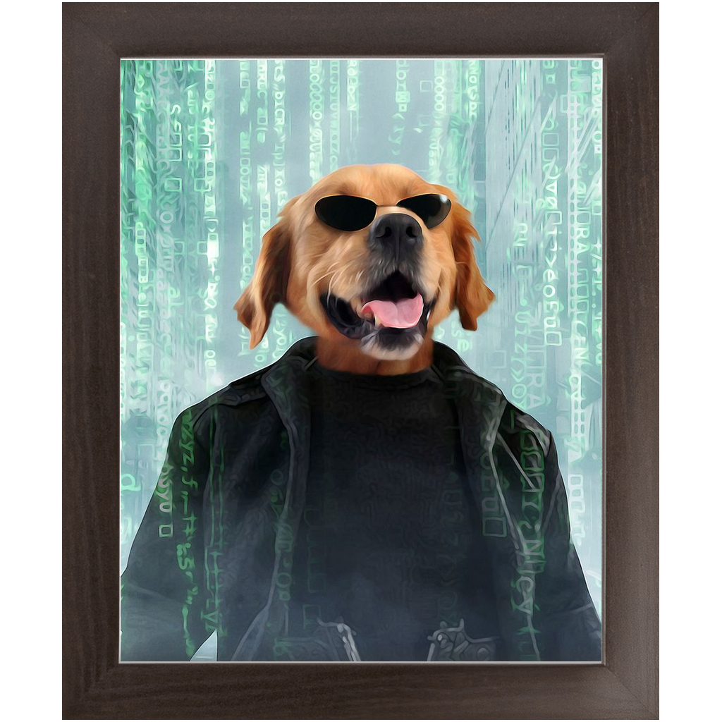 Neo Barksist - The Matrix Inspired Custom Pet Portrait Framed Satin Paper Print