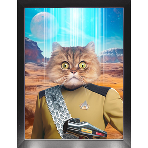 LIEUTENANT WOOF - BEAMING DOWN - Star Trek Inspired Custom Pet Portrait Framed Satin Paper Print