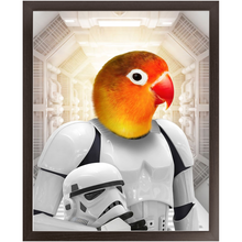 Load image into Gallery viewer, Storm Blooper - Storm Trooper &amp; Star Wars Inspired Custom Pet Portrait Framed Satin Paper Print