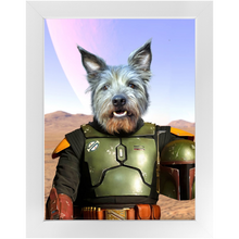 Load image into Gallery viewer, Bob &amp; Fetch- Boba Fett &amp; Star Wars Inspired Custom Pet Portrait Framed Satin Paper Print