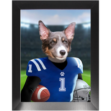 Load image into Gallery viewer, Putting On The Blitz - American Football &amp; Gridiron Inspired Custom Pet Portrait Framed Satin Paper Print