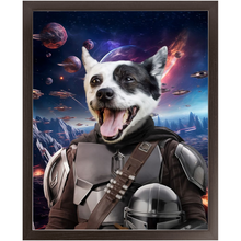 Load image into Gallery viewer, WANDERLORIAN IN SPACE - Mandalorian &amp; Star Wars Inspired Custom Pet Portrait Framed Satin Paper Print
