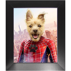 Spider Mutt - Spiderman Superhero Inspired Custom Pet Portrait Framed Satin Paper Print