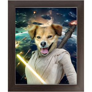 LIGHT REY IN SPACE - Rey Skywalker & Star Wars Inspired Custom Pet Portrait Framed Satin Paper Print