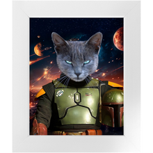 Load image into Gallery viewer, BOB AND FETCH IN SPACE - Boba Fett &amp; Star Wars Inspired Custom Pet Portrait Framed Satin Paper Print