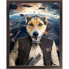 Load image into Gallery viewer, HAM SOSAGE IN SPACE - Hans Solo &amp; Star Wars Inspired Custom Pet Portrait Framed Satin Paper Print