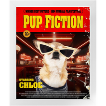 Load image into Gallery viewer, PUP FICTION Movie Poster - Pulp Fiction Inspired Custom Pet Portrait Framed Satin Paper Print