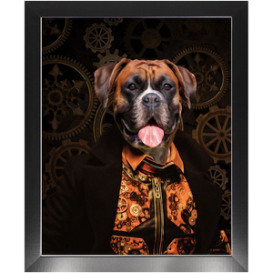 Like Clockwork - Steampunk, Victorian Era Inspired Custom Pet Portrait Framed Satin Paper Print