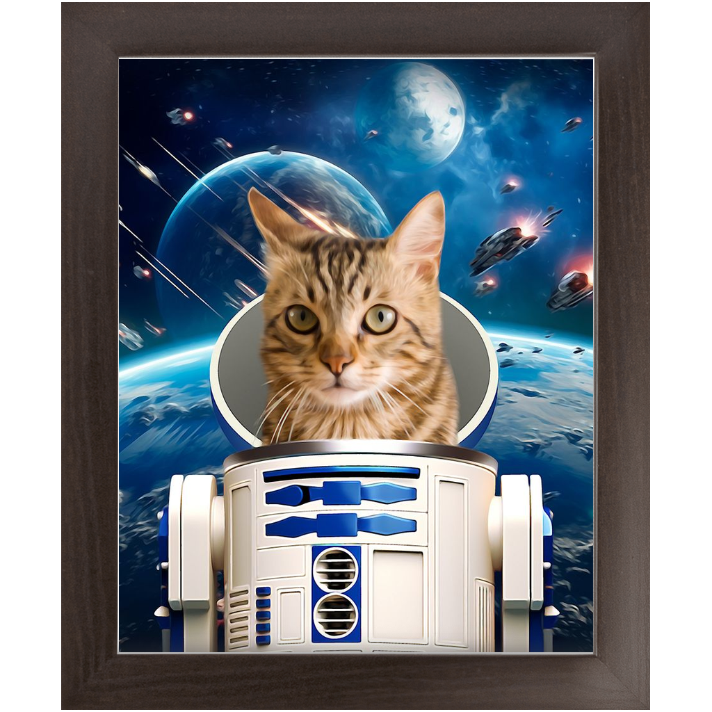 R.2.D.TOO IN SPACE - R2D2 & Star Wars Inspired Custom Pet Portrait Framed Satin Paper Print