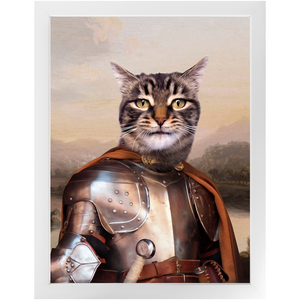 Knight In Brown Satin - Renaissance Inspired Custom Pet Portrait Framed Satin Paper Print