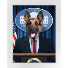 Load image into Gallery viewer, Pawsential - Dog As President Custom Pet Portrait Framed Satin Paper Print