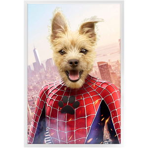 Spider Mutt - Spiderman Superhero Inspired Custom Pet Portrait Framed Satin Paper Print