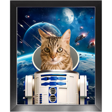 Load image into Gallery viewer, R.2.D.TOO IN SPACE - R2D2 &amp; Star Wars Inspired Custom Pet Portrait Framed Satin Paper Print