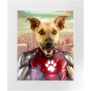 Iron Mutt - Iron Man Superhero Inspired Custom Pet Portrait Framed Satin Paper Print