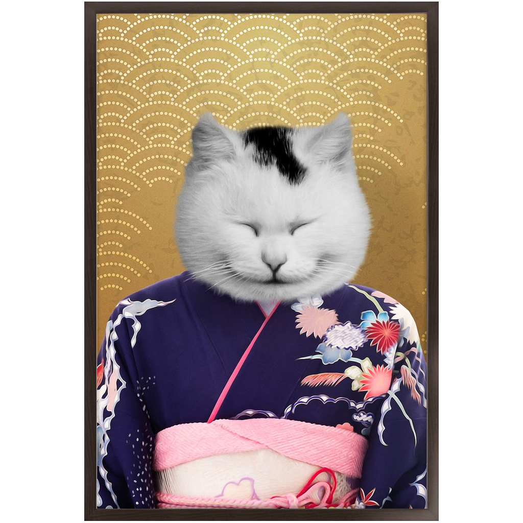 Murasaki No Sanbun - Japanese Geisha & Kimono Inspired Custom Pet Portrait Framed Satin Paper Print