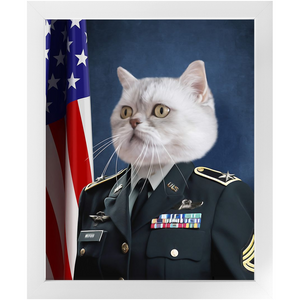 COMMANDEAR - Military Air Force Officer Inspired Custom Pet Portrait Framed Satin Paper Print