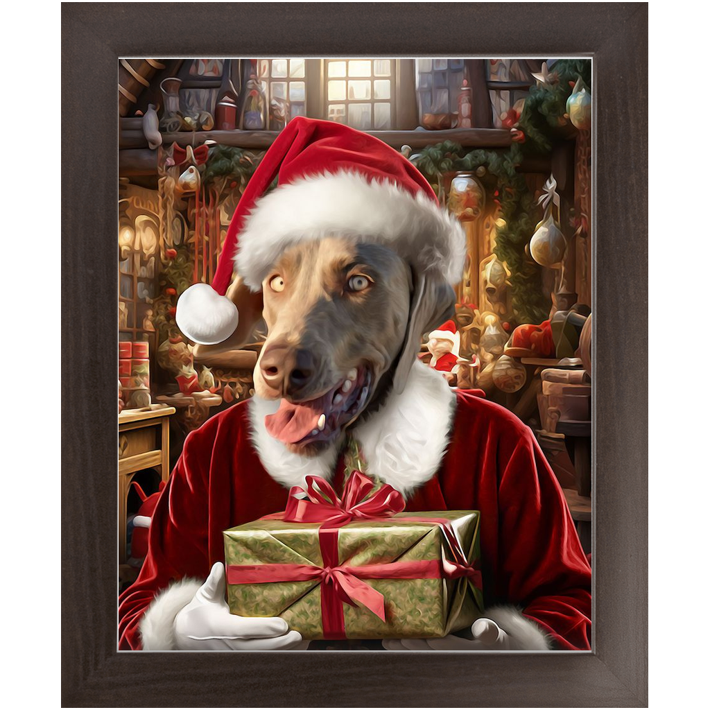 PANTA PAWS - Christmas, Santa & Elf Inspired Custom Pet Portrait Framed Satin Paper Print