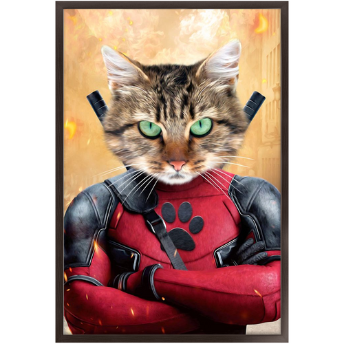 Dead Cool - Dead Pool Superhero Inspired Custom Pet Portrait Framed Satin Paper Print