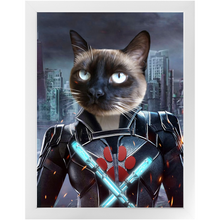 Load image into Gallery viewer, Black Aznite - Black Widow Superhero Inspired Custom Pet Portrait Framed Satin Paper Print