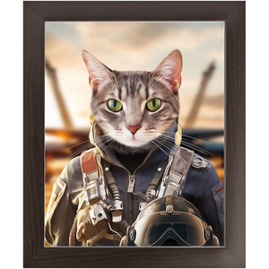 TOP FUN - Air Force Fighter Pilot Inspired Custom Pet Portrait Framed Satin Paper Print