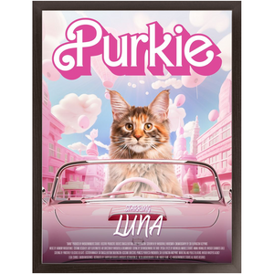 PURKIE Movie Poster - Barbie Inspired Custom Pet Portrait Framed Satin Paper Print