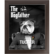 Load image into Gallery viewer, THE DOGFATHER Movie Poster - The Godfather Inspired Custom Pet Portrait Framed Satin Paper Print