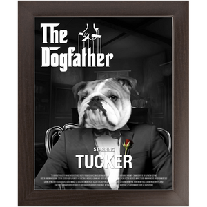 THE DOGFATHER Movie Poster - The Godfather Inspired Custom Pet Portrait Framed Satin Paper Print