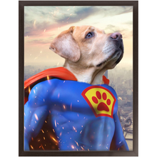 Load image into Gallery viewer, Supermutt - Superman, Superhero Inspired Custom Pet Portrait Framed Satin Paper Print