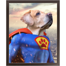 Load image into Gallery viewer, Supermutt - Superman, Superhero Inspired Custom Pet Portrait Framed Satin Paper Print