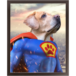 Supermutt - Superman, Superhero Inspired Custom Pet Portrait Framed Satin Paper Print