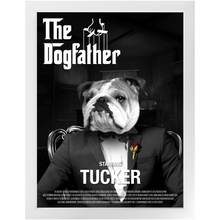 Load image into Gallery viewer, THE DOGFATHER Movie Poster - The Godfather Inspired Custom Pet Portrait Framed Satin Paper Print